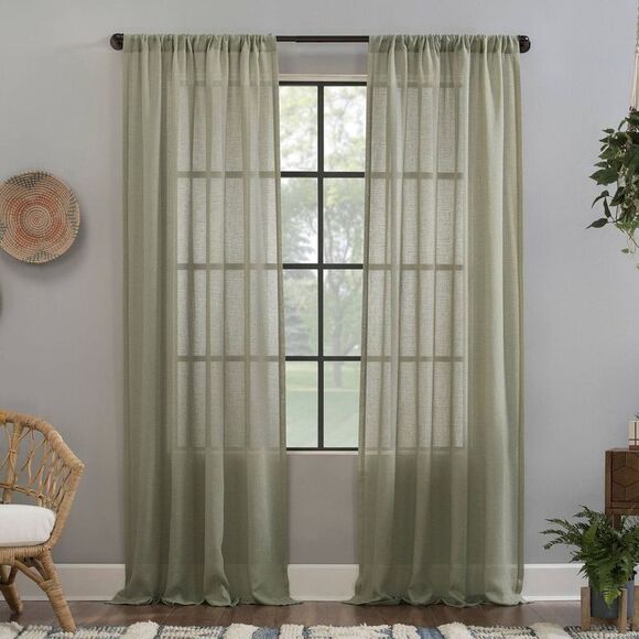 Clean Window - 96"x52" Crushed Texture Anti-Dust Sheer Curtain Pa Green - Picture 1 of 6